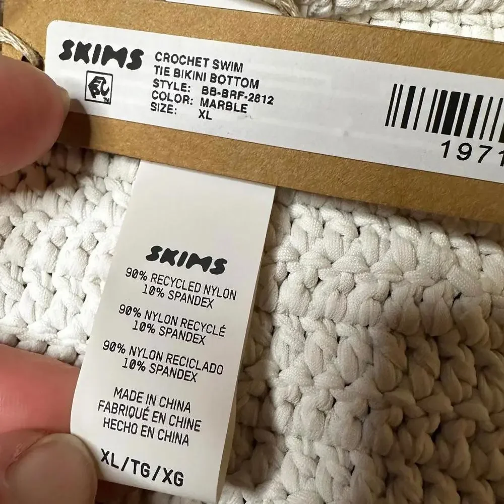 NWT Skims Crochet Swim Tie Bikini Bottoms Marble Women’s XL